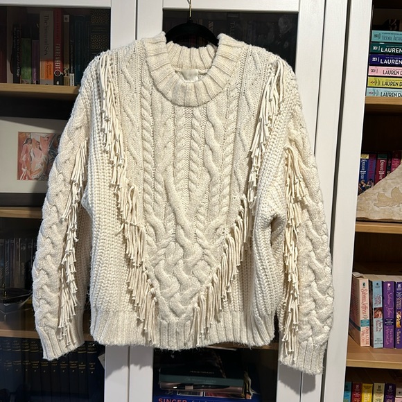 Ivory Cable Knit Sweater with Fringe - Picture 2 of 6